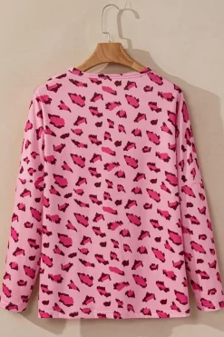 Clearance Dear-Lover Animal Print Stitching Loose Long Sleeve Top Pink