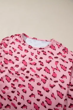 Clearance Dear-Lover Animal Print Stitching Loose Long Sleeve Top Pink