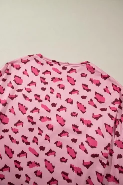 Clearance Dear-Lover Animal Print Stitching Loose Long Sleeve Top Pink