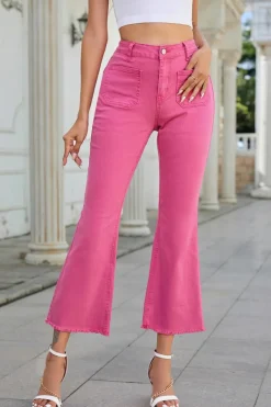 New Dear-Lover Ankle-length Flare Leg Raw Hem Jeans Pink