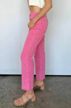 New Dear-Lover Ankle-length Flare Leg Raw Hem Jeans Pink