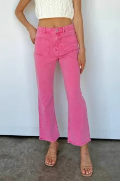 New Dear-Lover Ankle-length Flare Leg Raw Hem Jeans Pink