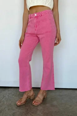 New Dear-Lover Ankle-length Flare Leg Raw Hem Jeans Pink
