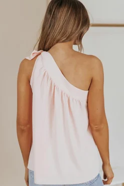 Discount Dear-Lover Asymmetric Tie On Shoulder Sleeveless Top Pink