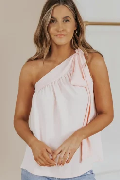 Discount Dear-Lover Asymmetric Tie On Shoulder Sleeveless Top Pink