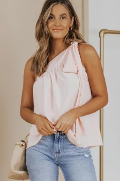 Discount Dear-Lover Asymmetric Tie On Shoulder Sleeveless Top Pink
