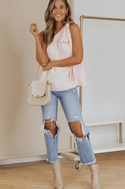 Discount Dear-Lover Asymmetric Tie On Shoulder Sleeveless Top Pink