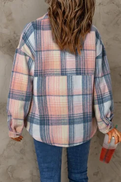 New Dear-Lover Black/ Plaid Flap Pockets Shacket Pink