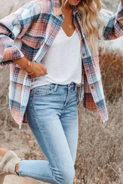 New Dear-Lover Black/ Plaid Flap Pockets Shacket Pink