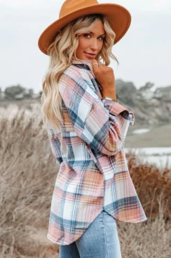 New Dear-Lover Black/ Plaid Flap Pockets Shacket Pink