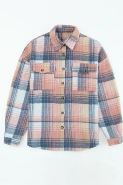 New Dear-Lover Black/ Plaid Flap Pockets Shacket Pink