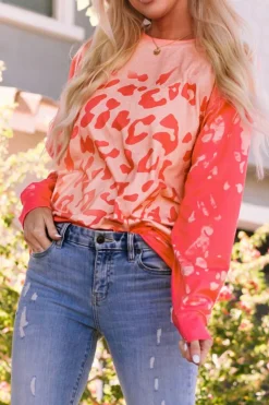 Fashion Dear-Lover Bleached Cheetah Print Sweatshirt Pink