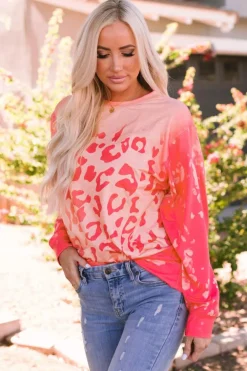 Fashion Dear-Lover Bleached Cheetah Print Sweatshirt Pink