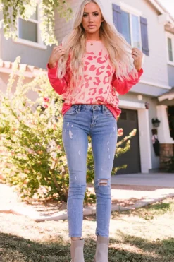 Fashion Dear-Lover Bleached Cheetah Print Sweatshirt Pink