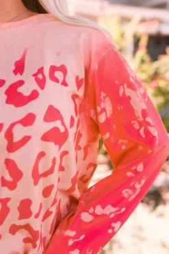 Fashion Dear-Lover Bleached Cheetah Print Sweatshirt Pink