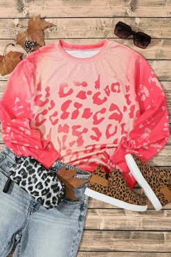 Fashion Dear-Lover Bleached Cheetah Print Sweatshirt Pink