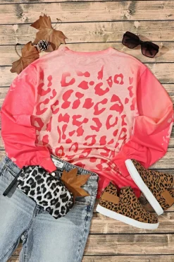 Fashion Dear-Lover Bleached Cheetah Print Sweatshirt Pink