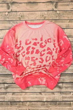Fashion Dear-Lover Bleached Cheetah Print Sweatshirt Pink