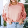 Fashion Dear-Lover Bleached Round Neck Pullover Sweatshirt Pink