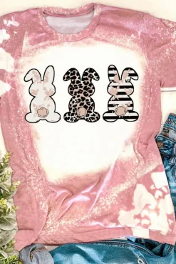 Sale Dear-Lover Bleached Tie-dye Easter Rabbits Graphic T Shirt Pink