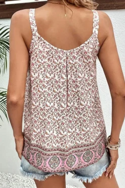 Discount Dear-Lover Bohemian Floral Pleated U Neck Vest Pink
