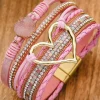 Outlet Dear-Lover Bohemian Heart Rhinestone Magnetic Buckle Bracelet Pink