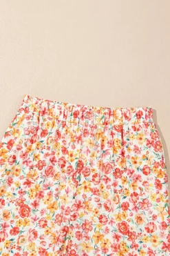 Fashion Dear-Lover Boho Floral Bandeau Top and High Waist Wide Leg Pants Set Pink