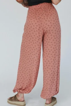 Clearance Dear-Lover Boho Floral Printed Wide Leg Jogger Pants Pink