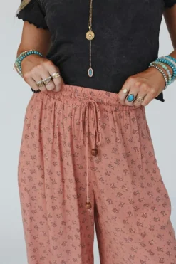 Clearance Dear-Lover Boho Floral Printed Wide Leg Jogger Pants Pink