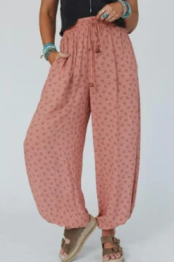 Clearance Dear-Lover Boho Floral Printed Wide Leg Jogger Pants Pink