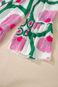 Hot Dear-Lover Boho Floral Printed Long Sleeve Buttoned Loose Maxi Dress Pink
