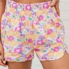 Discount Dear-Lover Boho Floral Shirred High Waist Casual Shorts Pink