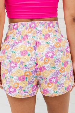 Discount Dear-Lover Boho Floral Shirred High Waist Casual Shorts Pink