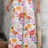 Clearance Dear-Lover Boho Print Wide Leg High Waist Casual Pants Pink