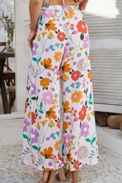 Clearance Dear-Lover Boho Print Wide Leg High Waist Casual Pants Pink