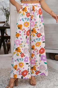 Clearance Dear-Lover Boho Print Wide Leg High Waist Casual Pants Pink