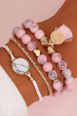 Discount Dear-Lover Boho Style Beaded Multi Layer Bracelet Set Pink