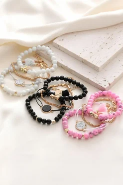 Discount Dear-Lover Boho Style Beaded Multi Layer Bracelet Set Pink