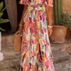 Clearance Dear-Lover Boho Tie-dye Print V Neck Maxi Dress Pink