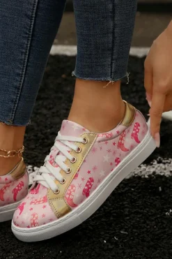 Online Dear-Lover Boots Print PU Leather Lace-up Shoes Pink