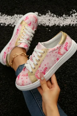 Online Dear-Lover Boots Print PU Leather Lace-up Shoes Pink