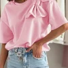 Outlet Dear-Lover Bow Applique Half Sleeve T-shirt Pink