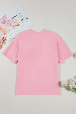 Outlet Dear-Lover Bow Applique Half Sleeve T-shirt Pink