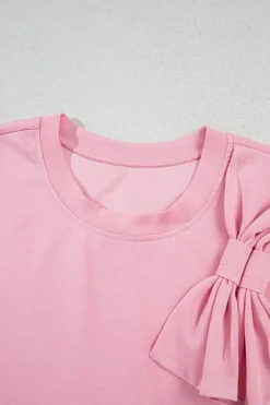 Outlet Dear-Lover Bow Applique Half Sleeve T-shirt Pink