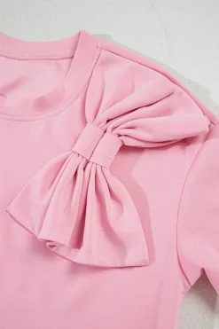 Outlet Dear-Lover Bow Applique Half Sleeve T-shirt Pink