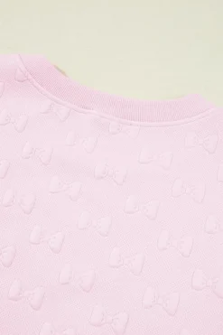 New Dear-Lover Bow Jacquard Ruffle Sleeve Short 2pcs Outfit Pink