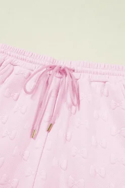 New Dear-Lover Bow Jacquard Ruffle Sleeve Short 2pcs Outfit Pink
