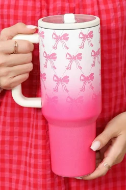Hot Dear-Lover Bow Knot Gradient Color Print Large Vacuum Cup Pink