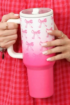 Hot Dear-Lover Bow Knot Gradient Color Print Large Vacuum Cup Pink