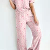 Hot Dear-Lover Bow Knot Polka Dot Print Short Sleeve Top Lounge Set Pink